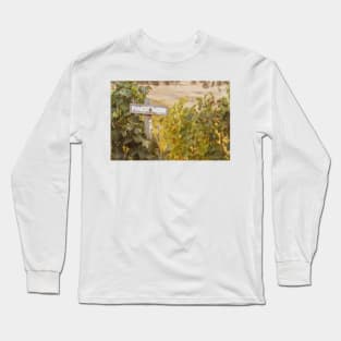 Pinot Noir Wine Painted Sign and Grapevines in Vineyard Long Sleeve T-Shirt